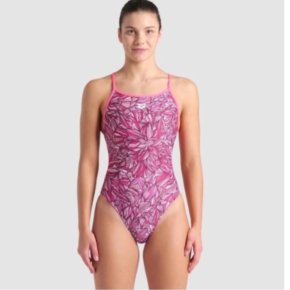 Arena Shocking Pink 2024 Breast Cancer Awareness Size 34 Lace Swimsuit - Picture 4 of 6